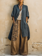 Bohemian Vintage-print Cotton-linen Three-piece Set