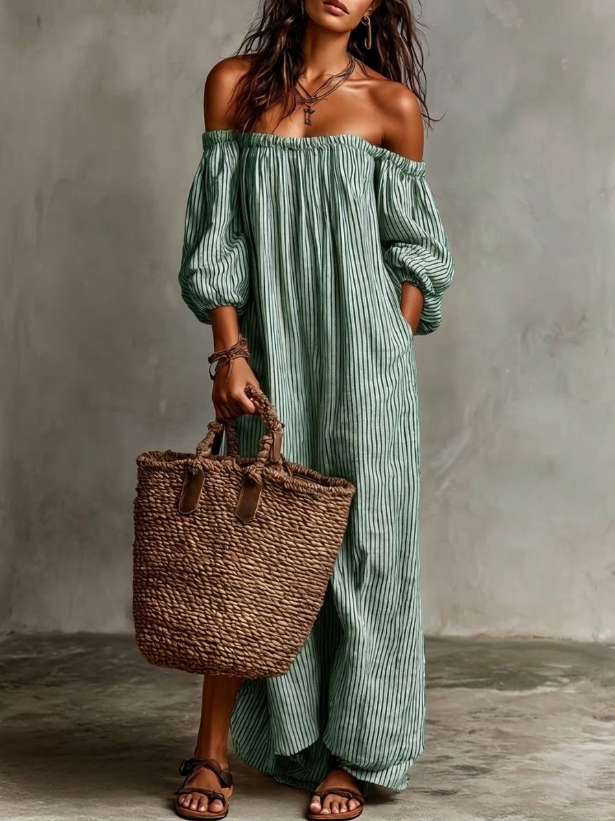Stylish Off-shoulder Striped Dress