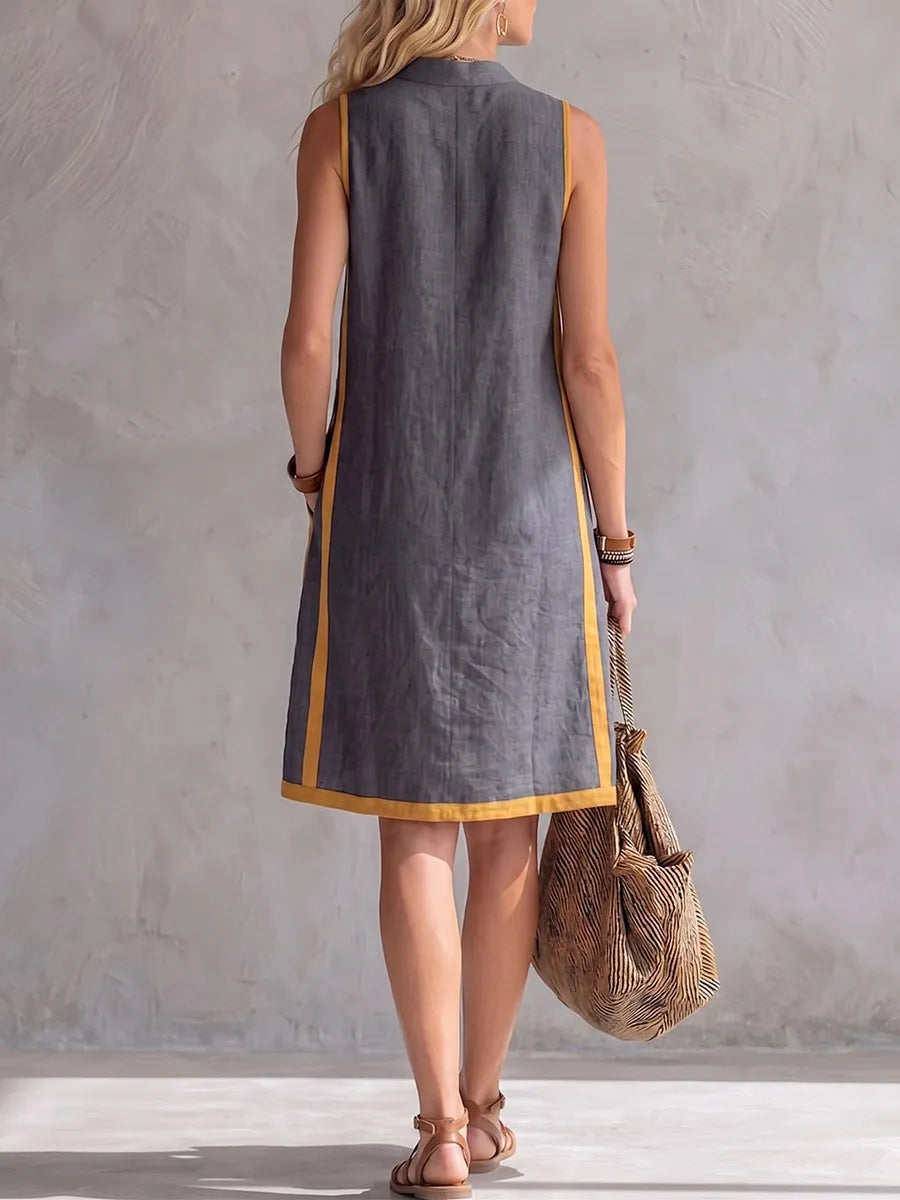Women's V-neck Sleeveless Casual Loose Cotton-linen Dress