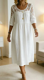 Women's Retro Stylish Hollow Patchwork Cotton Maxi Dress