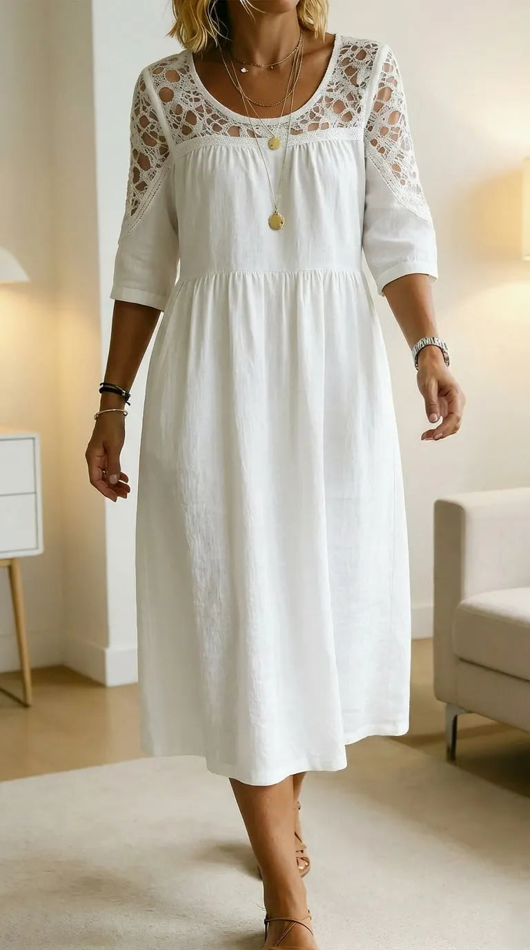 Women's Retro Stylish Hollow Patchwork Cotton Maxi Dress