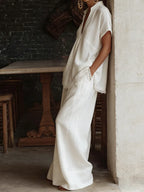 Retro Lace-hem Cotton-linen Two-piece Set