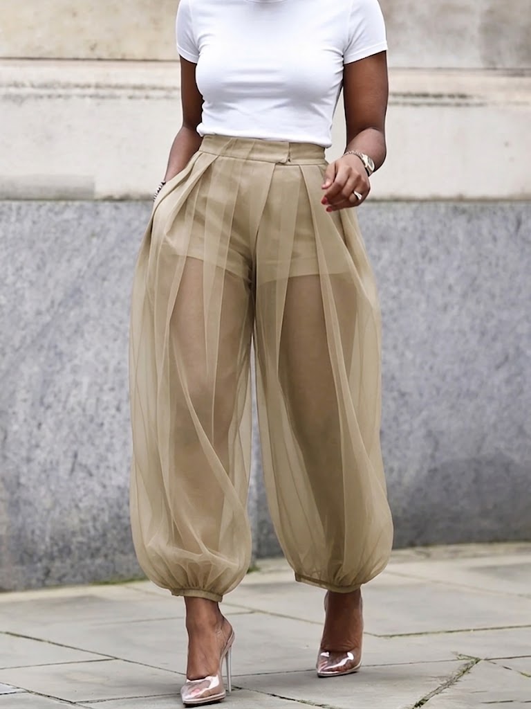 Stylish & Sexy Sheer Faux Two-piece Pants