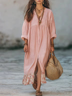 Women's Floral Patchwork Art Casual Fashion Cotton Maxi Dress