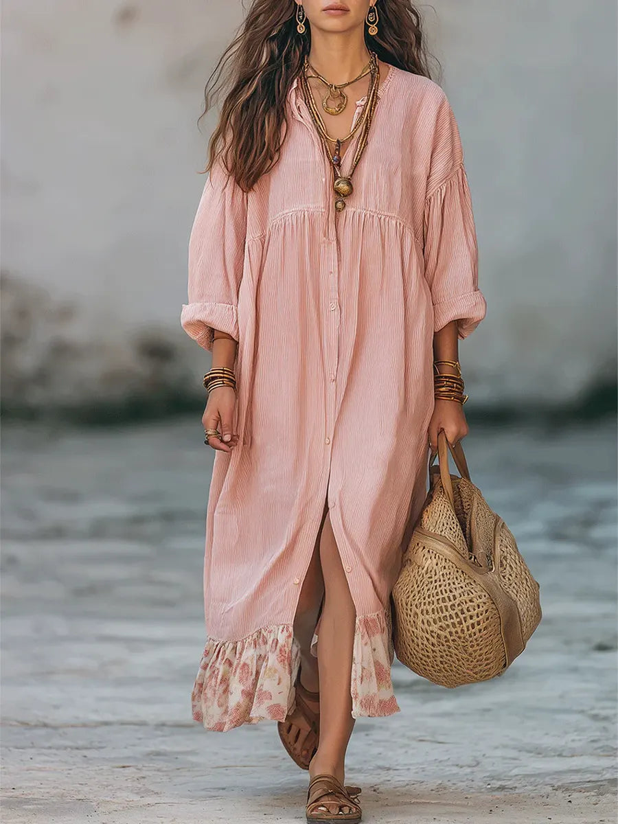 Women's Floral Patchwork Art Casual Fashion Cotton Maxi Dress