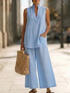 Elegant Cozy Minimalist Linen Cotton Two-piece Set