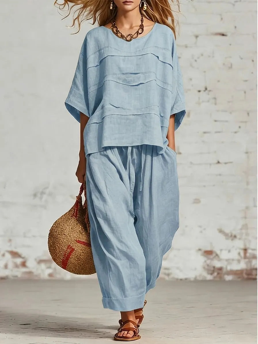 Casual Linen And Cotton Two-piece Set