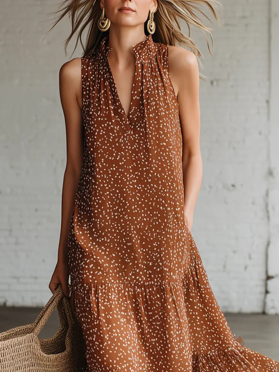Retro-style Polka Dot Ruffled Hem Dress
