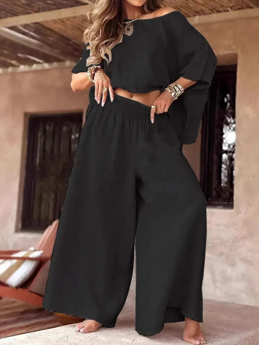 Women's Chic Casual Stylish Cotton Linen Top & Maxi Pants Set