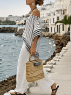 Women'S Loose Casual Striped One-Shoulder Irregular Top And Pants Set