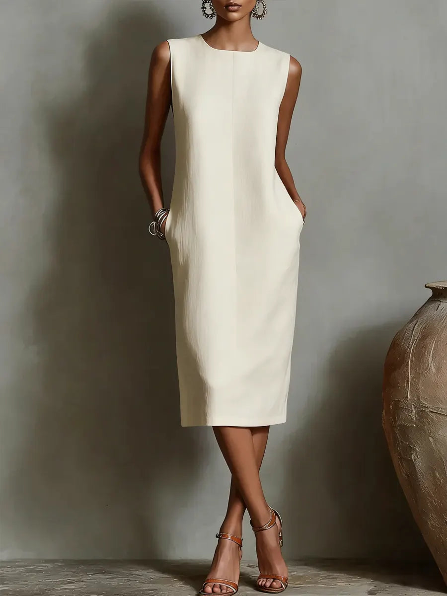 Linen Blend Sleeveless Straight Dress