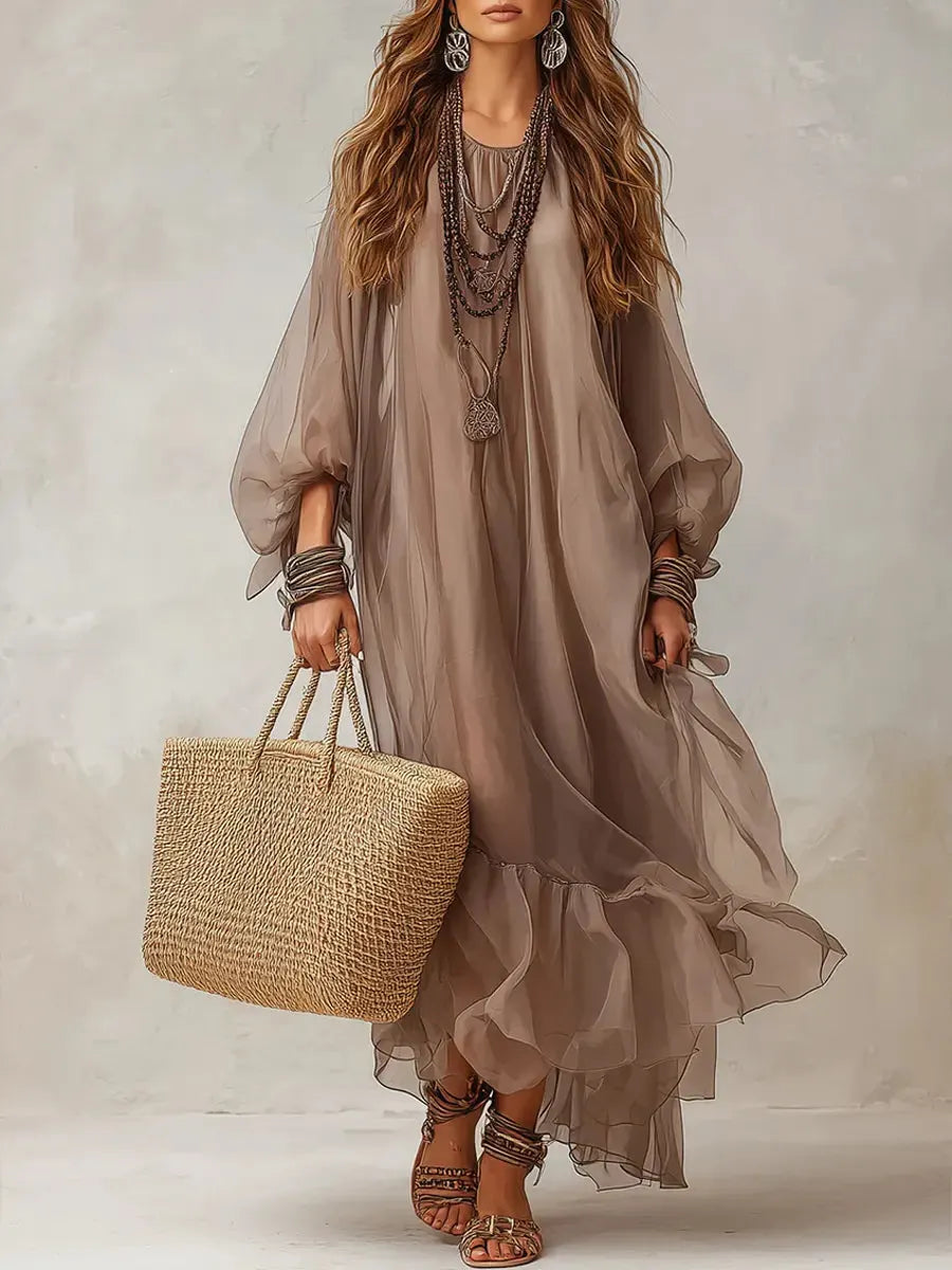 Puff Sleeve Chiffon Dress