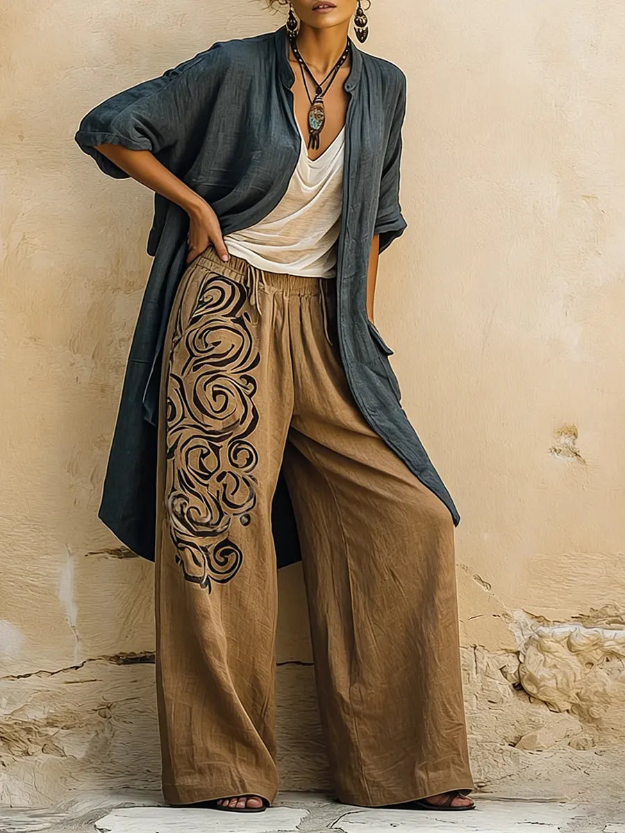 Bohemian Vintage-print Cotton-linen Three-piece Set