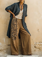 Bohemian Vintage-print Cotton-linen Three-piece Set