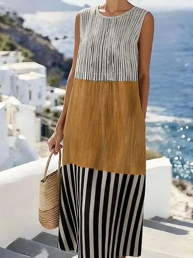 Women'S Casual Printed Round-Neck Sleeveless Dress