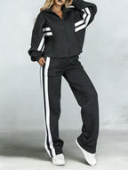 Stylish Cozy Contrasting Colors Shirt & Wide-leg Pants Linen Cotton Two-piece Set