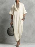 Women's Short-sleeve Draped-neck Dress