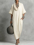 Women's Short-sleeve Draped-neck Dress