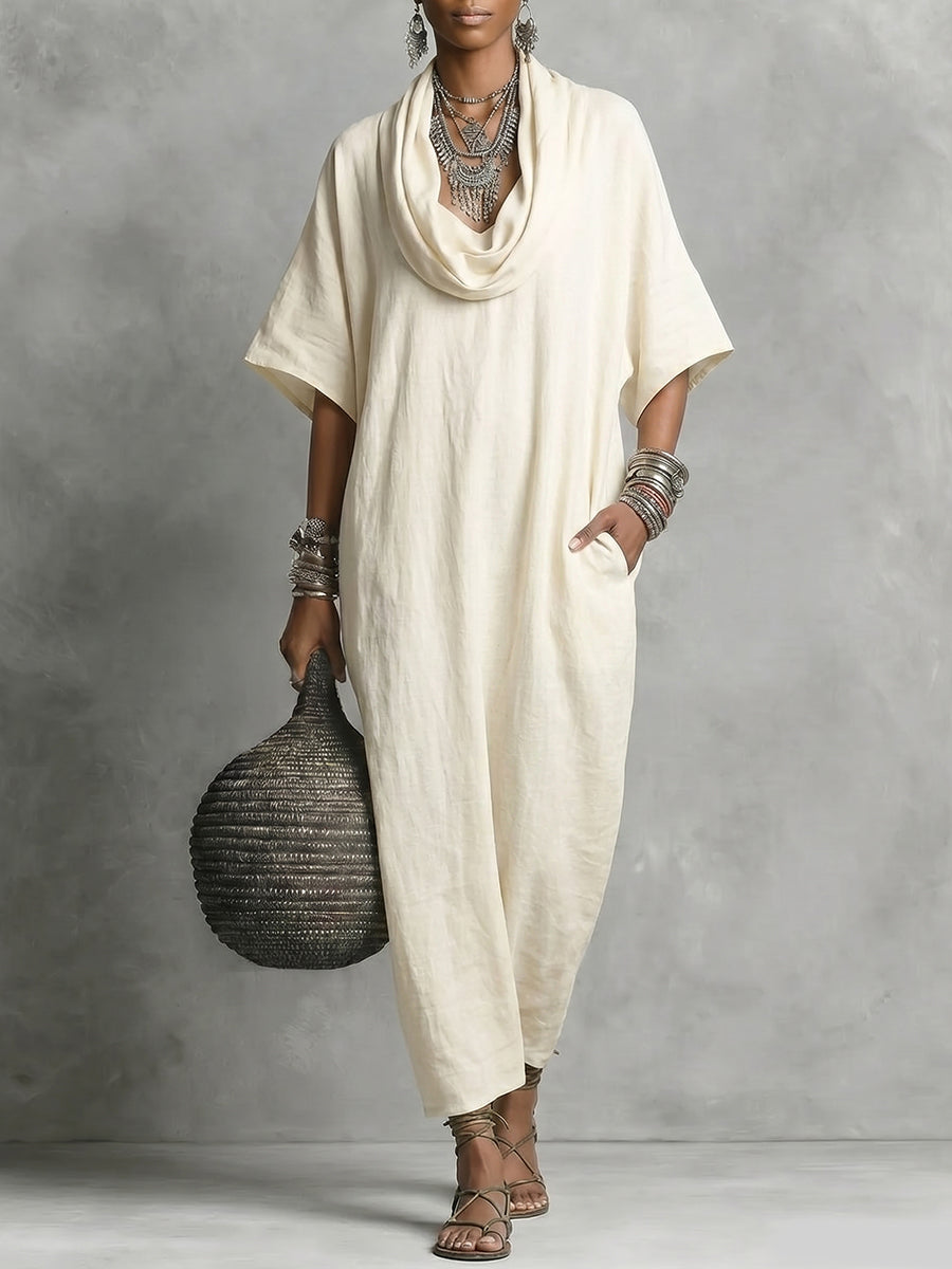 Women's Short-sleeve Draped-neck Dress