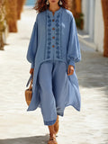 Women's Ethnic Comfortable Loose Top + Pants Cotton Linen Two-piece Set