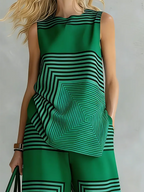 Artistic Geometric Line Print Cotton-linen Two-piece Set