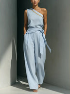 Women's Casual Off-shoulder Halter Cotton-linen Set
