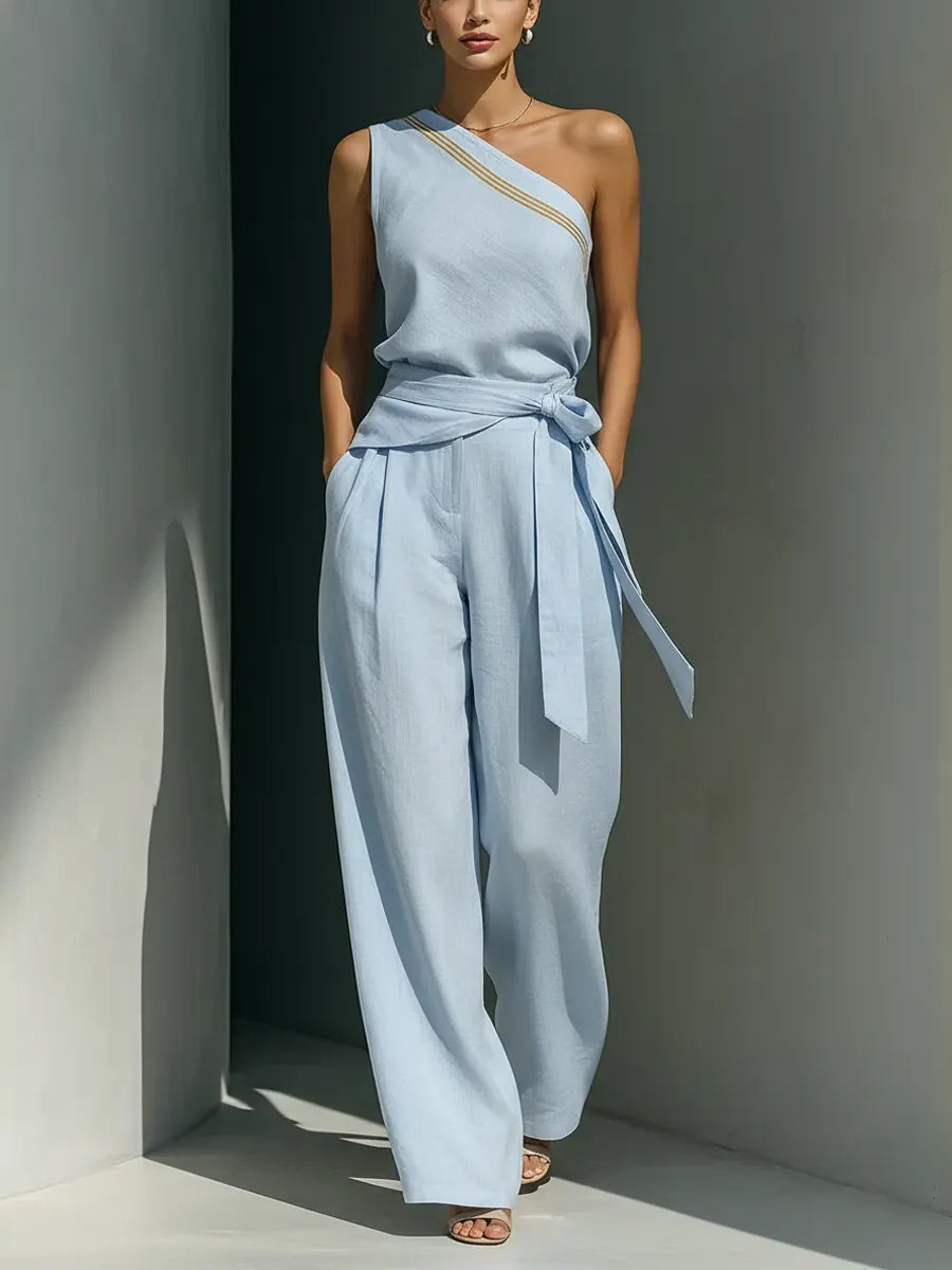 Women's Casual Off-shoulder Halter Cotton-linen Set