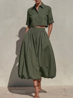 Stylish Casual Cropped Top And Balloon Skirt Two-piece Set