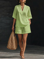 Minimalist Cozy Basic Linen And Cotton Two-piece Set