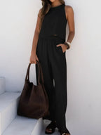 Casual Cozy Back Button Design Linen And Cotton Two-piece Set