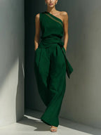 Women's Casual Off-shoulder Halter Cotton-linen Set