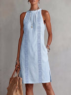 Elegant Lace Halterneck Cotton-linen Dress