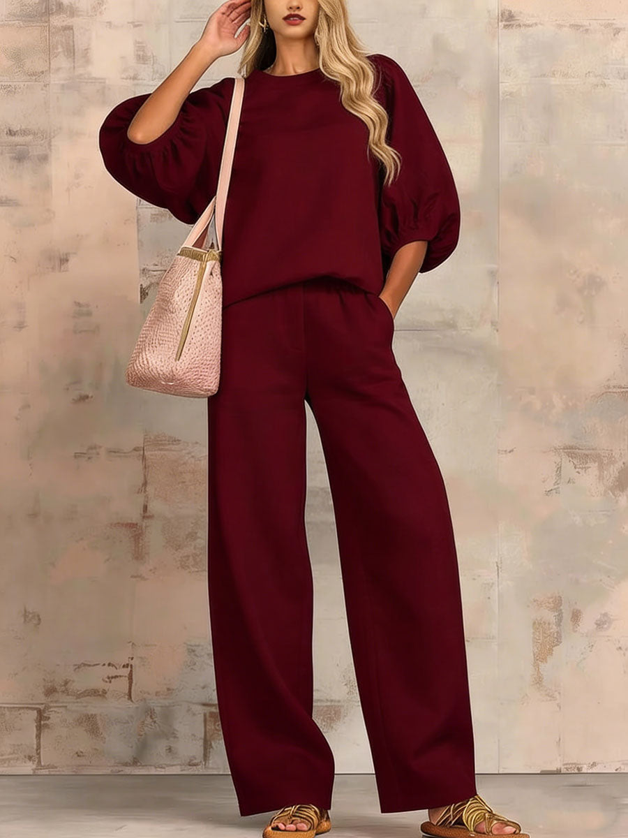 Stylish Cozy Shirt & Wide-leg Pants Linen Cotton Two-piece Set