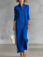 Women's Cotton Linen Stand Collar Long-sleeved Dress