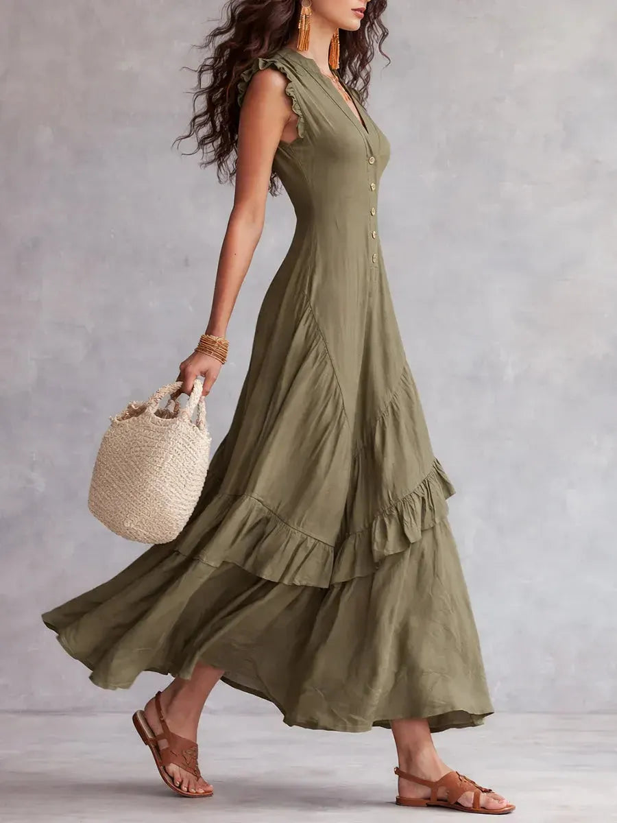 Women's Minimalist Lace Cotton And Linen Dress