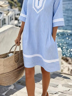 Women's Casual V-neck Striped Resort Dress