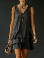 Women's Cotton And Linen Loose-fitting Solid Color Vest Dress