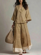 V-neck Wide-leg Pants Set