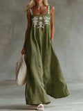 Casual Bohemian Floral-print Cotton-linen Dress