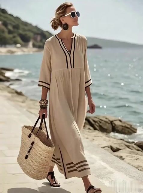 Women'S Loose Striped Print Dress