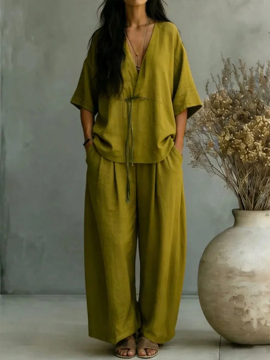 Women's Minimalist-style Casual Cotton-linen Three-piece Set