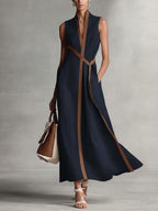 Women's Stand-up Collar Sleeveless Casual Loose Cotton And Linen Dress