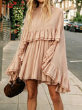 Semi-Sheer Ruffle Dress With Outer Cape Two-piece Set