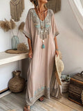 Women's Bohemian Print Casual V-neck Cotton Linen Dress