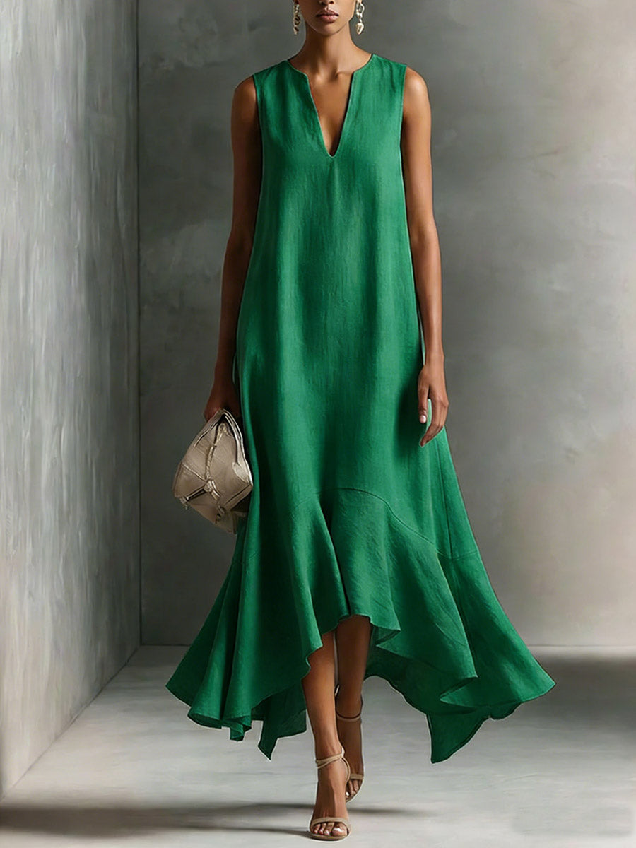 Women's V-neck Sleeveless Casual Loose Linen Dress