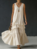 Women's Cotton And Linen Loose-fitting Solid Color Vest Dress