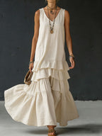 Women's Cotton And Linen Loose-fitting Solid Color Vest Dress