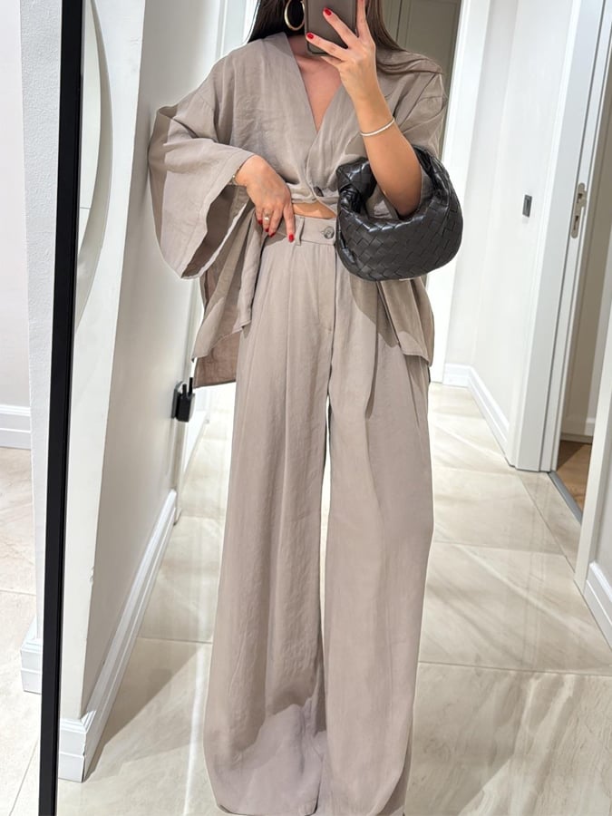 Women's Casual Solid Color Cotton and Linen Top and Pants Set