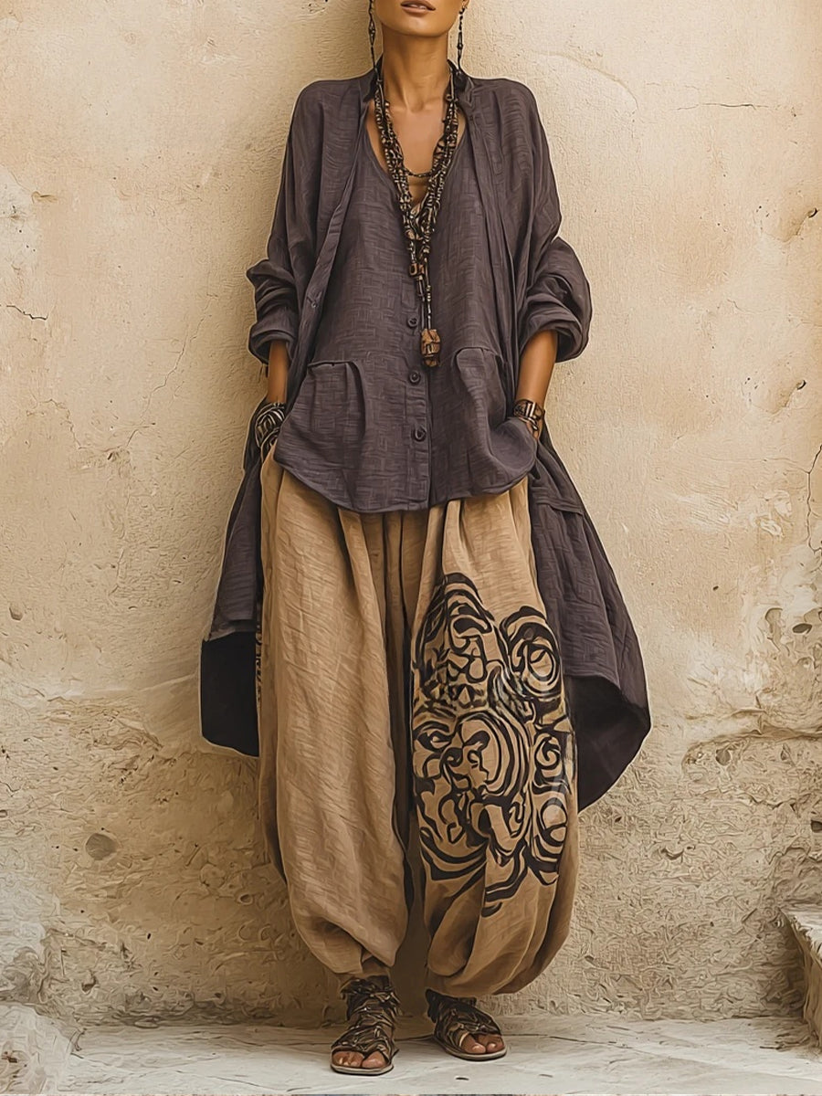 Casual Bohemian-style 3-piece Set: Linen & Cotton Cardigan, Sleeveless Top, And Pants