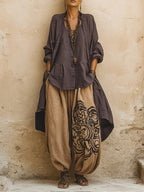 Casual Bohemian-style 3-piece Set: Linen & Cotton Cardigan, Sleeveless Top, And Pants